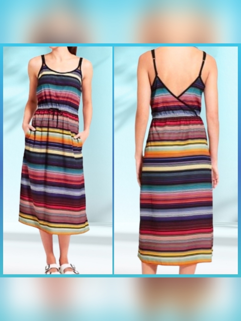 Athleta Havana Sleeveless Rainbow Stripe Midi Dress
